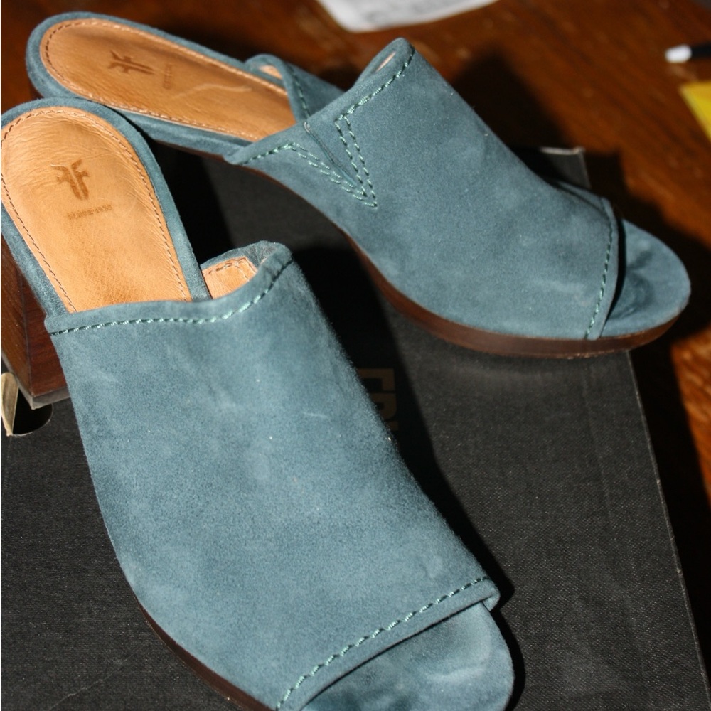 Frye Blake Mules - Teal Suede